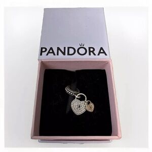 [SOLD] Pandora Love Locks Dangle Charm, Clear CZ Sterling Silver and 14K Gold